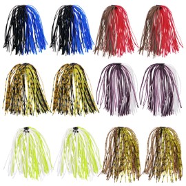 OROOTL Silicone Jig Skirts, 12/24 Bundles Bass Fishing Jig Skirts 50 Strands Spinnerbait Skirt Replacement Fly Tying Making Material for DIY Spinner Bait Buzzbaits Spoon Blade Squid Jig 12pcs