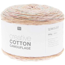 Rico Creative Cotton Camouflage 200 g 580 m | Bobbel Colour Gradient Yarn, Cotton Blend Yarn | Summer Wool for Knitting and Crochet (01 Dusty Sunrise)
