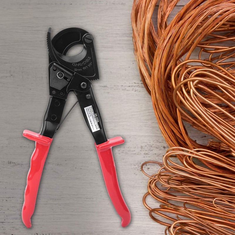 Ratchet Cable Cutter, HS-325A Insulated HCS Copper Aluminum Cutting Tool,