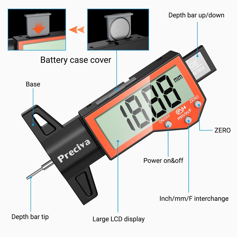 Preciva Tire Tread Depth Gauge, Digital Tire Depth Gauge with