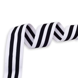 BENECREAT 2 inch 5.5 Yards White and Black Striped Elastic Band for Waistband and Sewing Craft Project