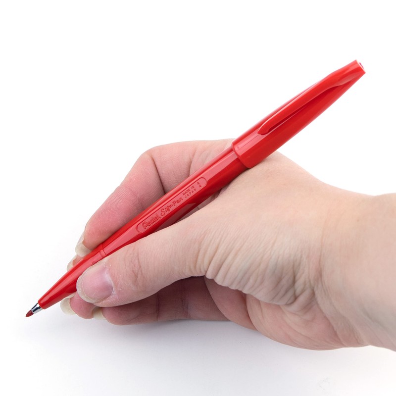 Pentel Sign Pen Fiber-Tipped Pen, Red Ink, Box of 12