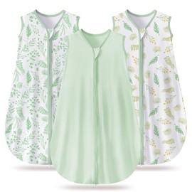 TURMEWU Baby Sleep Sack 12-18 Months, 100% Organic Cotton Wearable Blanket for Babies, 2-Way Zipper TOG 0.5 Lightweight Breathable Baby Sleeping Bag, 4 Sizes-GreenL