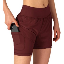 Gopune - Pantalones cortos de correr 2 en 1 para mujer, para entrenamiento, gimnasio, yoga, para entrenamiento