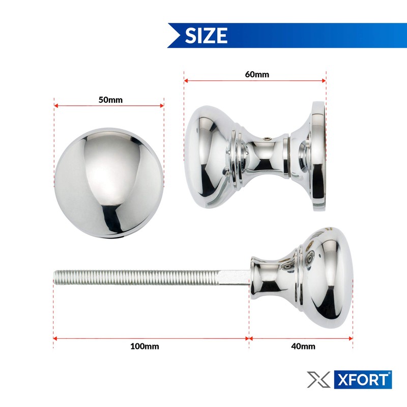 XFORT® Polished Chrome Victorian Rim Knob, Sturdy Solid Brass Rim