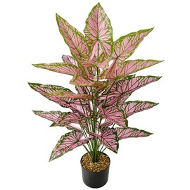 Aglaonema Plant with Variegated Green and Red Leaves, Fake Tree Leaf Simulation Flower Bonsai for Party Decoration Artificial Plants Floor Home Room Decor Ornament (Pink No Flowerpot, 85cm)