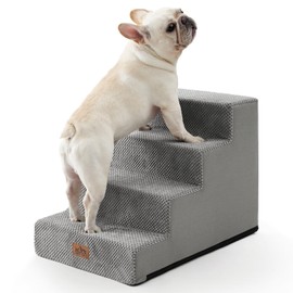 COZY KISS Dog Stairs for Small Dogs, 4 Tier Wider Pet Stairs for Couch and Beds, 17.7" H Non-Slip Dog Steps for Old Cats, Puppy, Small Medium Dogs, 17.7x23.6x17.7 inch, Grey
