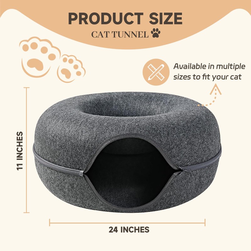 iCAGY Large Cat Tunnel Bed Toys for Indoor Cats (Grey,