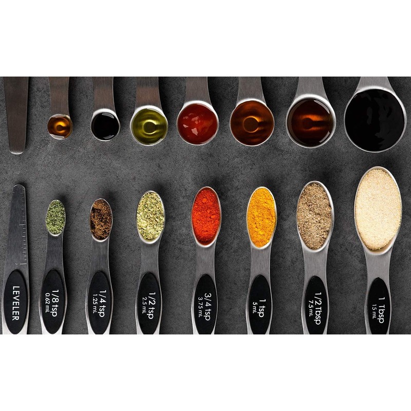 Magnetic Measuring Spoons Set of 8 Stainless Steel Stackable Dual