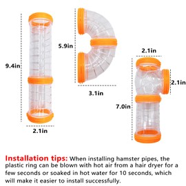 Hamster Tunnel Tube Toy Pet DIY Assorted Toy Transparent Adventure Pipe Playground Excercise Set for Mouse Hamster and Other Small Animals (Orange)