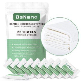Benano - Juego de 22 toallas faciales comprimidas desechables de primera calidad, toallas gruesas portátiles de secado rápido, 11.8 x 9.4 pulgadas, para hotel, campamento, viajes, salón, ultrasuave,