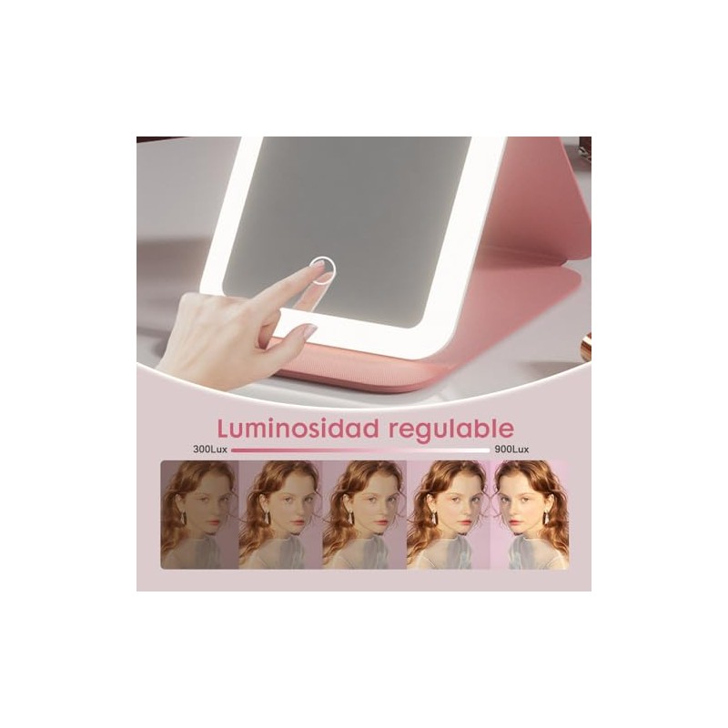 Espejo con Luz para Maquillaje, Espejo Compacto con Pantalla táctil