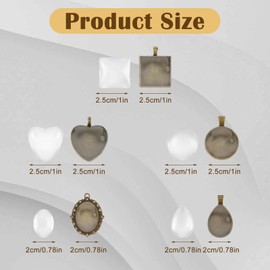100 PCS Pendant Trays Cabochons for Jewelry Making, Pendants Bezels with Glass Cabochons for Resin Jewelry Making Memorial Photo Necklace Wedding Graduation 5 Styles, Bronze, Silver
