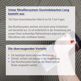 Karl Dahm Long Thread Tabs for 3mm Grout, Pack of 150, Blue I Long Thread Tabs for Tile Levelling System I Easy Tile Laying with Professional Tile Laying Aid - 12586
