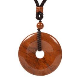 Justinstones Natural Red Jasper Peace Donut Healing Crystal 50mm Round Shaped Stone Pendant Braided Cord Healing Crystal Stone Spiritual Necklace for Men Women 28 Inch