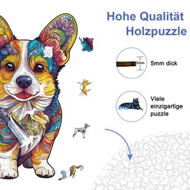 Corgi Wooden Puzzle for Adults, Unique Wooden Puzzle, Animal Shape, Wooden Puzzle with Gift Box, 144 Pieces, M - 21.9 x 28.9 cm