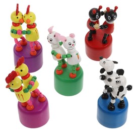 NUOBESTY Wooden Push Puppets Dancing Rocking Finger Puppets Mini Figurines Tabletop Holiday Party Ornaments for Home Table Desk Car Dashboard 5PCS