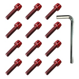 Pack of 12 Bicycle Stem Screws, Bottle Holder Screws M5 Stainless Steel Screws, Bicycle Screws Set, M5 x 18 mm Bicycle Shaft Screws with Washers and Allen Key (Red)