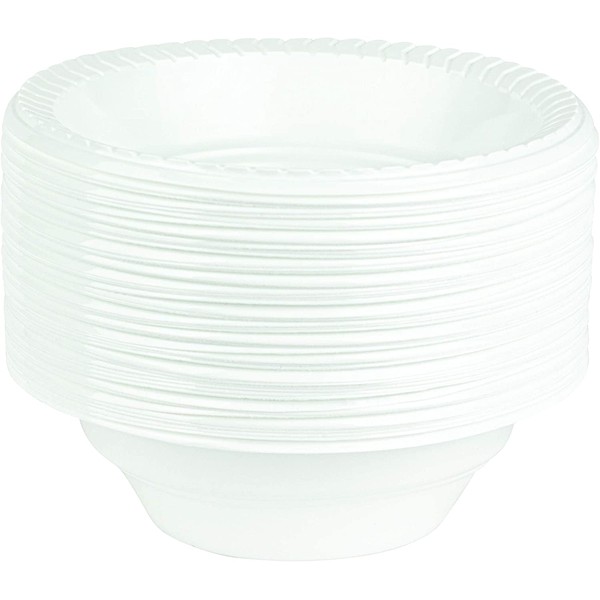 Plasticpro Round Plastic Bowls Microwaveable, Disposable, White, (50, 16 ounce)