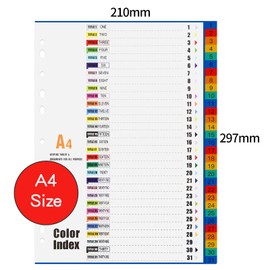 WORPSON A4 Plastic File dividers 31-Part Number 1-31 Tabs [5 Pack] Index Folder Subject File Dividers with Multi-Colour Plastic Waterproof Labels Reinforced 11-Holes for Office Home (5)