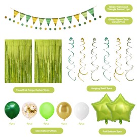 Green and Gold Party Decorations Include latex Balloons,Fringe Curtains,Star Foil Balloons,Triangle Banner,Swirls for St.Patrick's Day,Jungle Theme,Graduation, Birthday Party Supplies