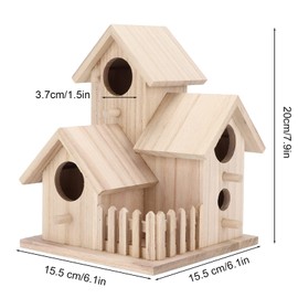 Bird Houses for Outside, 4 Hole Kids Adults DIY Birdhouse for Painting, Mini Handmade Arts and Crafts Wooden Bird House for Garden and Patio Decorative, 6.1" x 6.1" x 7.9" (3 Room)