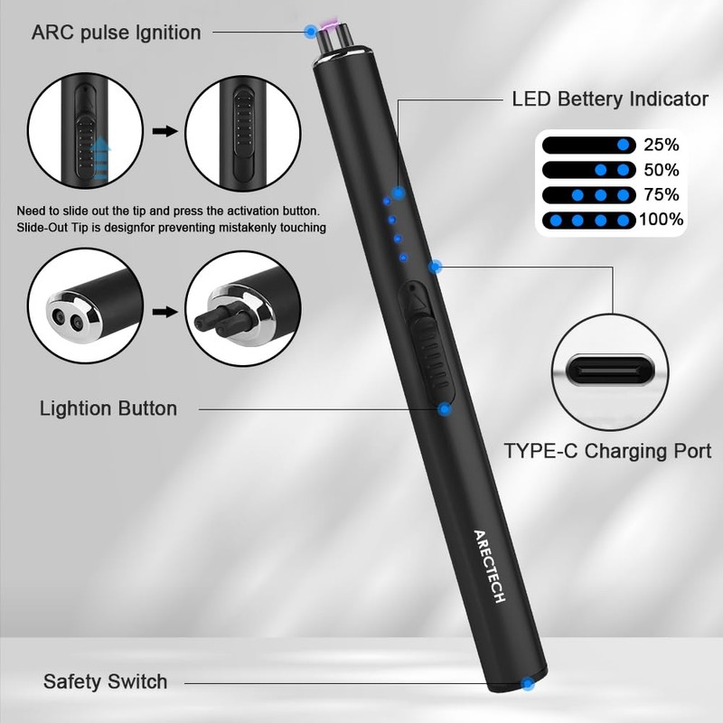 ARECTECH Electric Candle Lighter Rechargeable Lighter Arc Plasma Lighters for