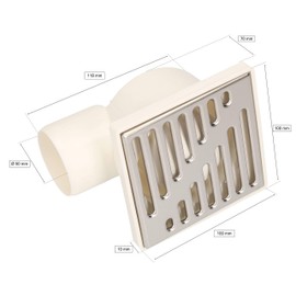 KOTARBAU® Shower Drain with Side Connection 50mm Drain Grille 100x100mm Stainless Steel Square Floor Drain Shower Drain Floor Gutter White