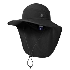 GADIEMKENSD Foldable Sun Hat with Neck Flap, UPF 50+ Wide Brim Fishing Hat for Men Wome UV Protection Quick Drying Breathable Safari Cap for Gardening Hiking Travel Camping Black