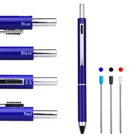 HeTaoCat 4 in 1 Multicolor pen, Metal Cased Multifunction Pen, 0.5mm Mechanical Pencil, Red Ball Pen, Blue Ball Pen and Black Ball Pen (Blue)