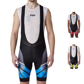 FDX Men’s Signature Cycling Bib Shorts, Padded Bib Shorts Quick Dry/Comfortable Biking Shorts for Longer Ride (Blue, Small)