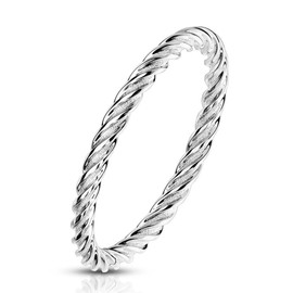 Bungsa Unisex 316L Stainless Steel Twist Ring, Stainless Steel, No Gemstone