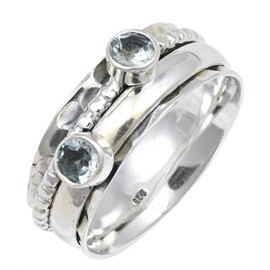 JEWELSTREZORO Blautopas Edelstein Spinnerring Männer & Frauen Spinnerring 925 Sterling Silber Meditationsring Geschenkartikel Schmuck TSR155D_47 (15.0)
