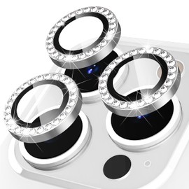Suoman 3-Pack for 12 Pro Max Camera Lens Protector, 9H Tempered Glass, [Does not Affect Night Shots] Metal Frosted Independent Protective Cover - Diamonds-Silver