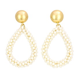 Dauplaise Gold Teardrop Earrings for Women, Lightweight Gold Dangle Earrings with Natural Beads, Elegant Drop Hoop Design for Everyday & Special Occasions