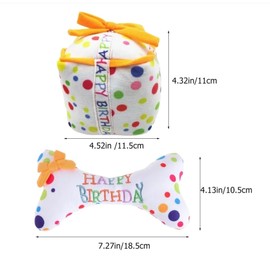 Pet Birthday Squeaky Toys - Present and Bone Set, Dog Birthday Celebration Dog Toys with Squeaker, Soft Plush and Fun, Colorful, Unique Designs