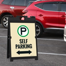 Self Parking with Bidirectional Arrow Sidewalk Sign Kit, 18x24 Inches, with A Frame Stand, Made in USA by Sigo Signs