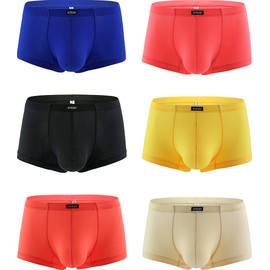 IKINGSKY Men's Stretch Bulge Boxer Briefs Sexy Low Rise Pouch Shorts Soft Underpanties for Men (Large, 6 Pack)