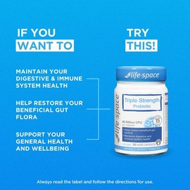 Life-Space Triple Strength Broad Spectrum Probiotic, 96 Billion CFU & 15 Strains, Formulated for Stubborn Digestive Health - 30 Vegetarian Capsules