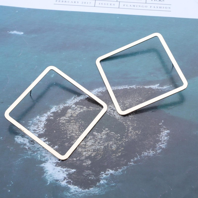 Dervivea Large Hollow Square Earrings Geometric Square Stud Earrings Gold