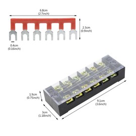 YXQ 600V 25A 6 Positions Double Row Screw Terminal Barrier Strip Block and 25A 6 Positions Pre-Insulated (5+5) Black Red Fork Type Jumper Strip
