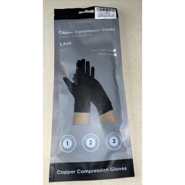 Copper Compression Gloves 82% Copper Poly Arthritis Grip Hold Size