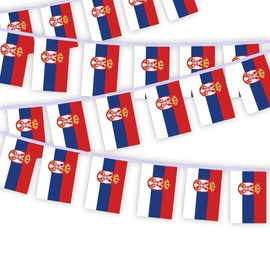 Pack of 30 Serbia Flag Chain Flags, 10 Metres Serbian People Rectangle Rope Flags, Decorative Banners Used to Decorate Courtyards String Serbia