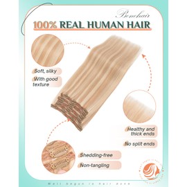 Benehair Clip in Hair Extensions Real Human Hair 16inch Double Weft Light Blonde Mixed Bleach Blonde Hair Extensions Clip in Human Hair Lace Weft Straight Hair Extensions Clip ins 7pcs 110g #18P613