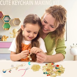 MORWLAT Gold DIY Keychain Making Kit Cute Bag Charm Kit 60 Charms 8 Keychain Clips with Key Ring Swivel Snap Hook Lobster Claw Clasps 100 Jump Ring Jewelry Plier DIY Set Women Craft