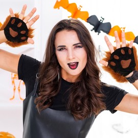 GALPADA Hairy Wolf Claws Gloves - 1 Pair Fingerless Wolf Paw Gloves Furry Faux Fur Animal Fox Cat Paws Gloves Mitten