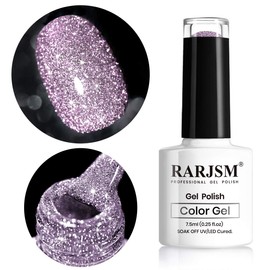 RARJSM Reflective Glitter Gel Polish, Light Purple Sparkle Gel Nail Polish Shiny Gel Nail Art Varnish Manicure Clear Diamond Nail Gel For Salon Home DIY UV LED Lamp RequiredRAR83