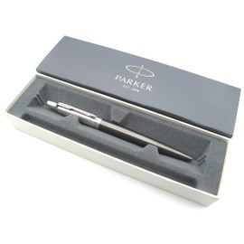 Parker Jotter Premium Stainless Steel Ballpoint Pen - Tower Grey with Engraved Diagonal Pattern - Black Gel Ink - Gift Boxed