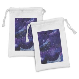 Lunarable Outer Space Fabric Pouch Set of 2, Starry Night Sky Paint Strokes Galaxy Cosmic Universe Theme, Small Drawstring Bag for Toiletries Masks and Favors, 9" x 6", Pale Blue Navy Blue