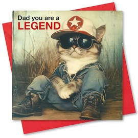 Father's Day Card. Cat Legend Design. Card with Envelope. 150x150mm when folded.